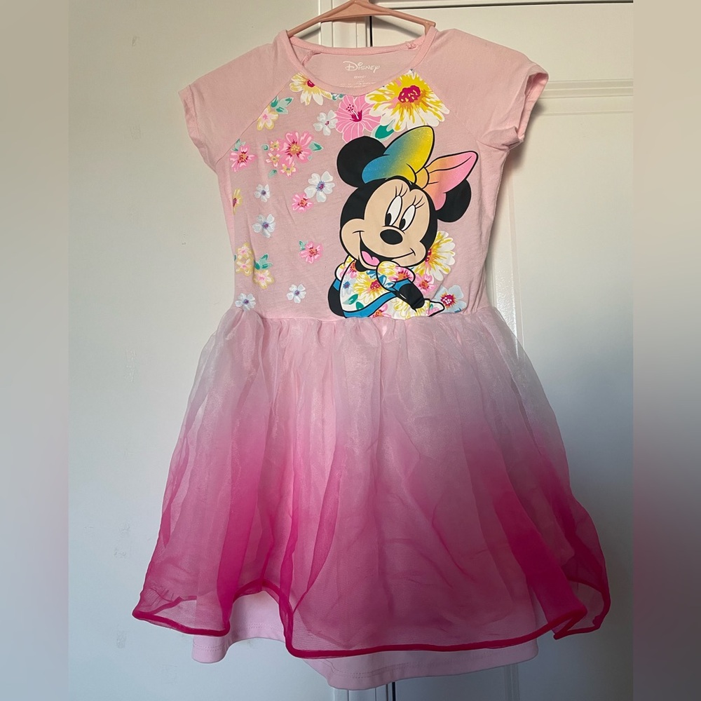 Disney Minnie Mouse Tulle Tutu Dress Girls L 10/12 Ombré Layered Pink Fairy